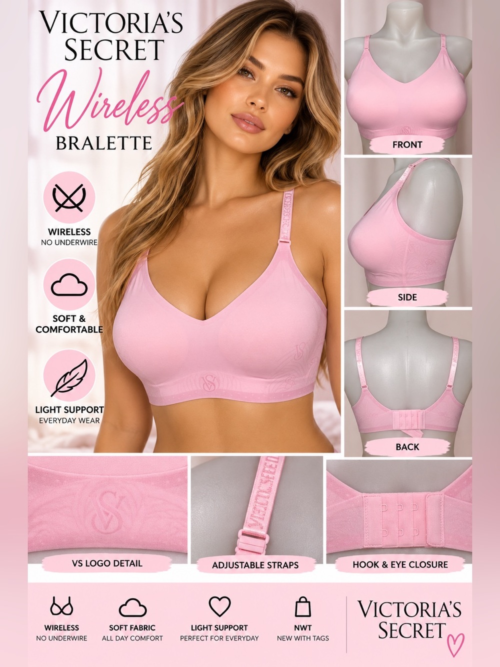Victoria's Secret Light Pink Wireless Seamless Bra Sz M NWT